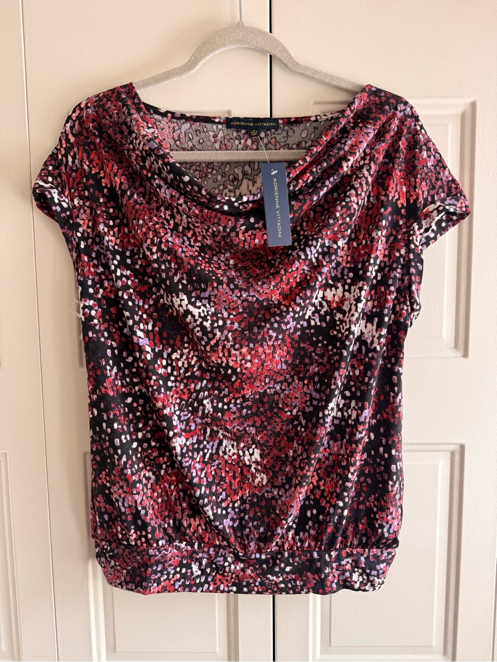 NWT Adrienne Vittadini Cowl Neck Top Abstract Money Dot Print Workwear Boho Chic
